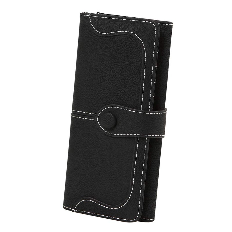 Cynure Women's Vegan Leather 17 Card Slots Card Holder Long Big Bifold Wallet Black - Image 1